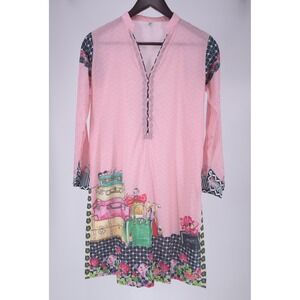 Raj‎ Beach Swimsuit Coverup Tunic Sz S Long Sleeve Multi Color Resort Beach Pool